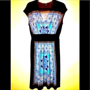SWIM COVER BLACK TURQUOISE MANDALA PRINT LONG TOP DRESS 16  🎉Host Pick🎊
